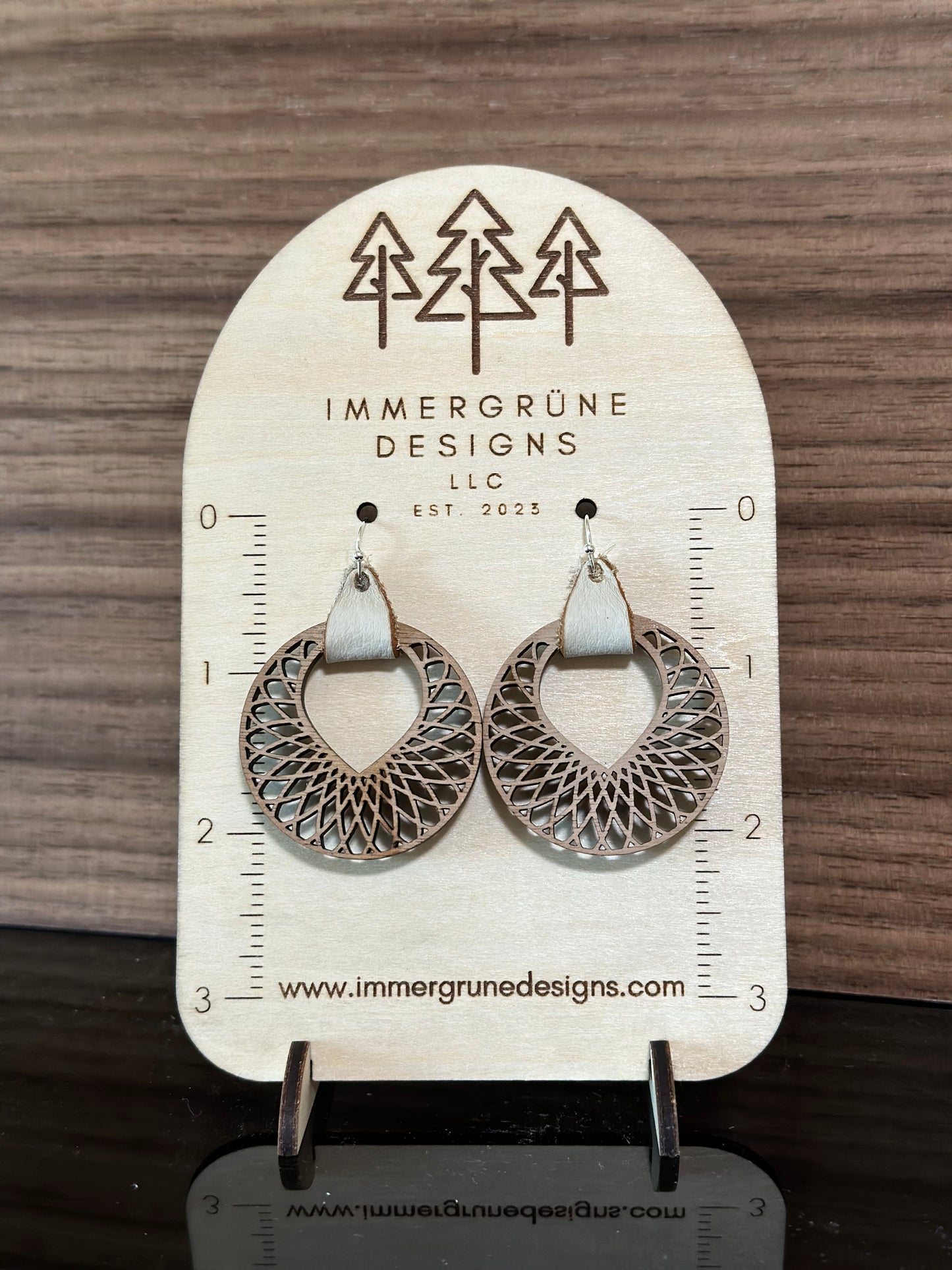 Wooden Walnut Spirograph Hoop Earrings