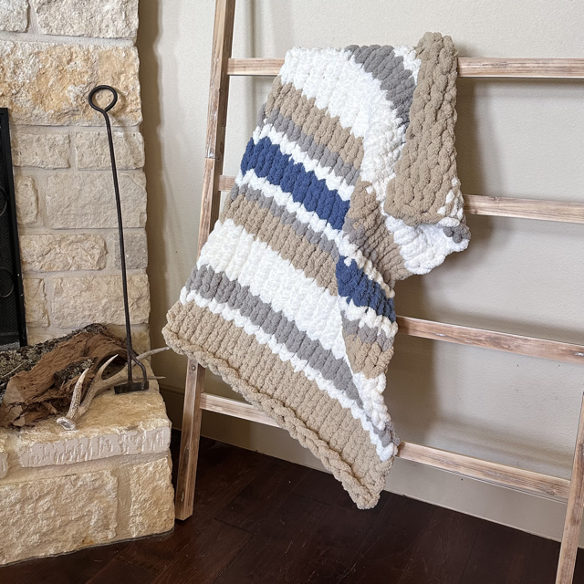 Tan-White-Gray-Blue Baby/Toddler Blanket