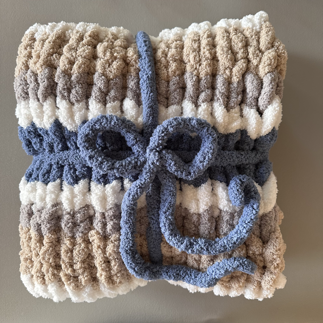 Tan-White-Gray-Blue Baby/Toddler Blanket