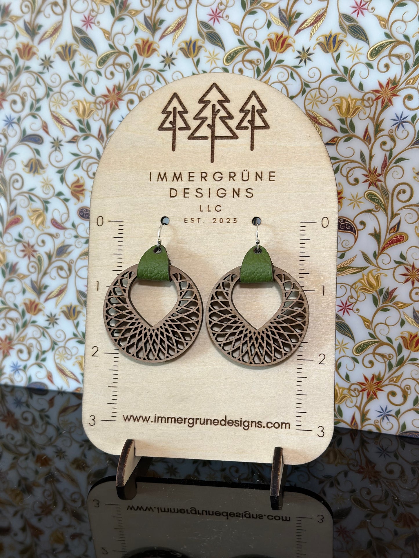 Wooden Walnut Spirograph Hoop Earrings
