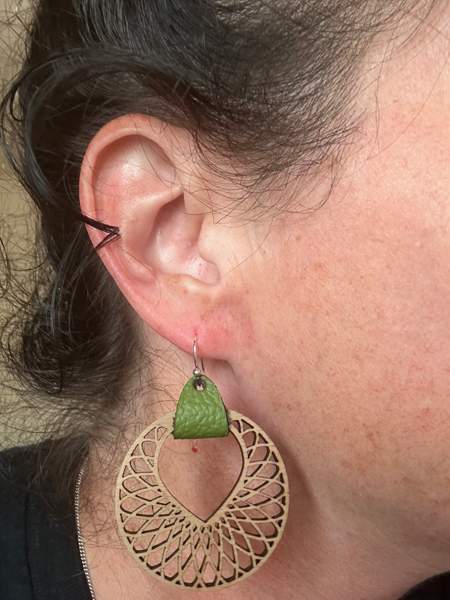 Wooden Walnut Spirograph Hoop Earrings