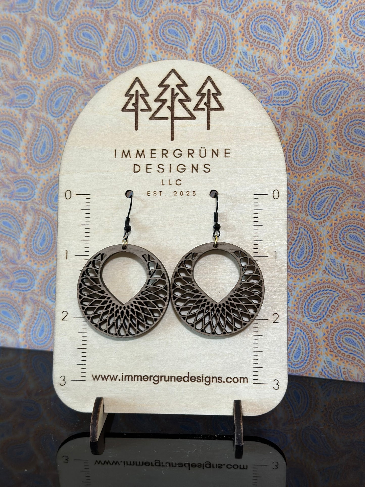 Wooden Walnut Spirograph Hoop Earrings