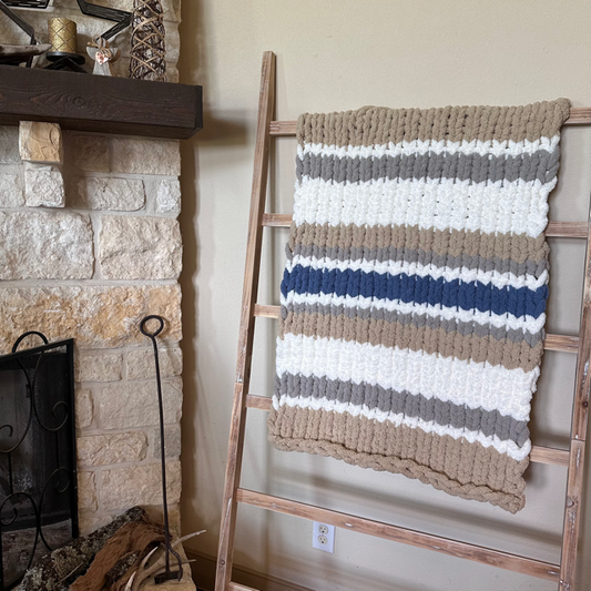 Tan-White-Gray-Blue Baby/Toddler Blanket